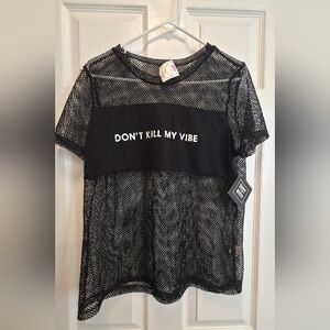 Womens Black Mesh Graphic Tee